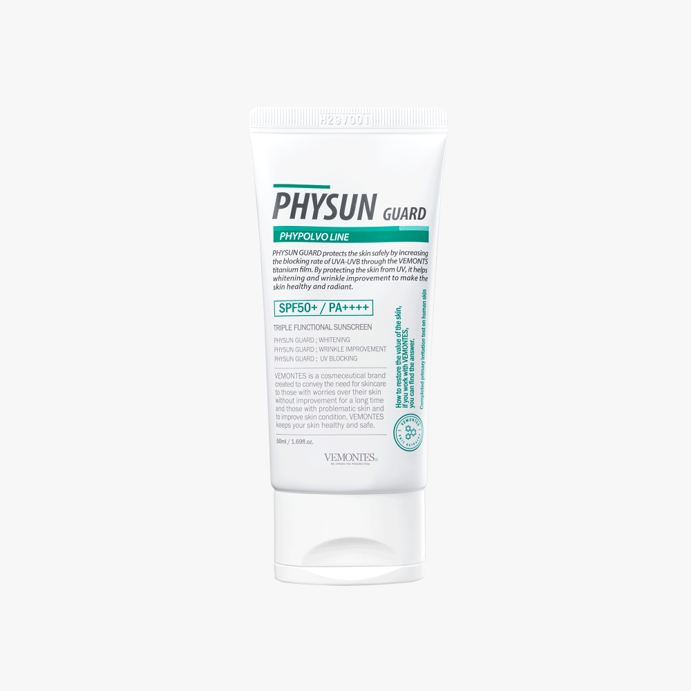 [VEMONTES] PHYSUN GUARD Sunscreen SPF50+ PA+++ 50ml | Triple Function: UV Protection, Wrinkle Care, Whitening | Soothes & Hydrates for Light, Moist Skin- Made in Korea